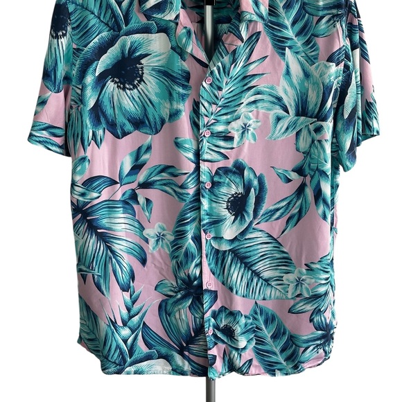 Original Use Other - Original Use Tropical Floral Rayon Shirt Pink & Teal Summer Resort Button Up